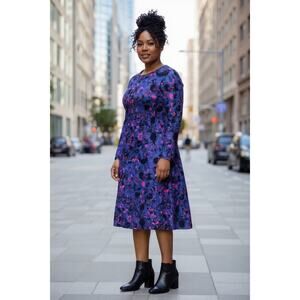 🎨 Animapop Reversible Long Sleeve Dress Abstract Blue Splash / Red Floral Sz L